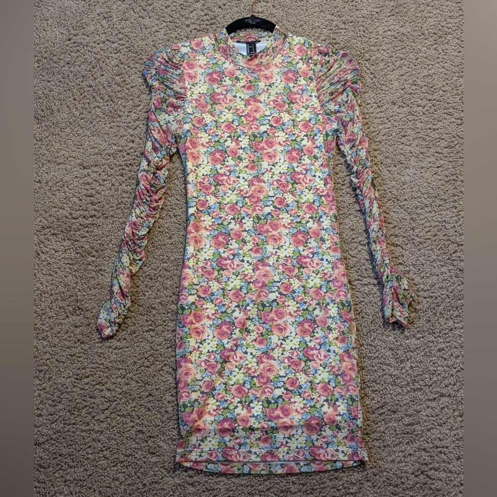 Forever 21 Pink and Green Floral Long Sleeve Dress